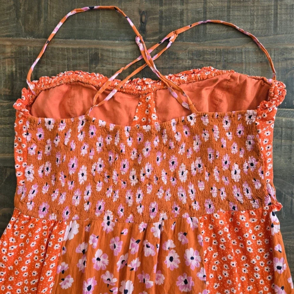 Free People Orange Floral Mixed Print Midi Dress XL, Boho‎ Cottagecore